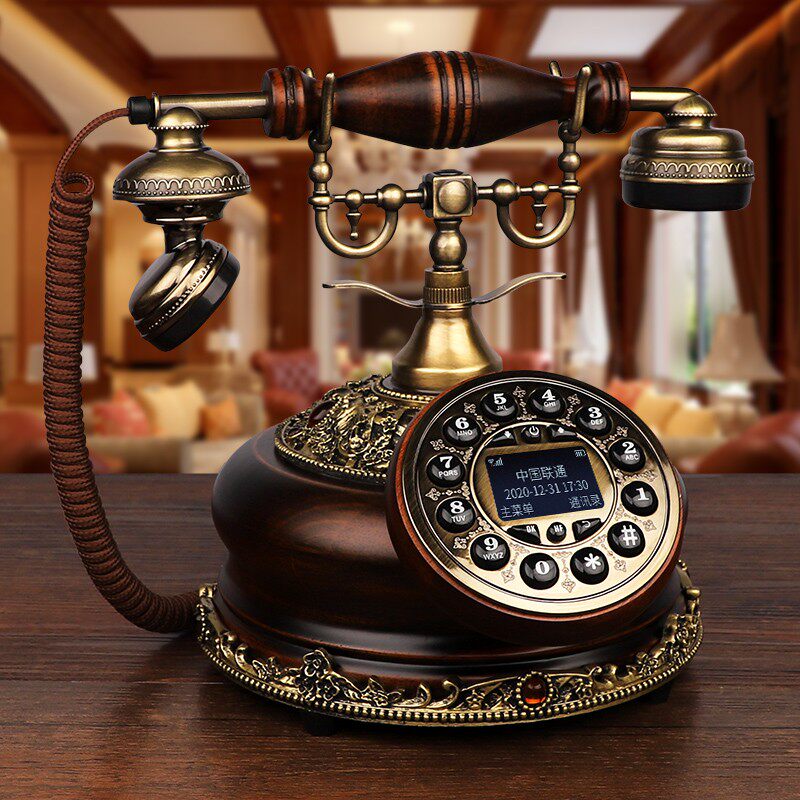 欧式仿古电话机座机美式实木电话机家用固定办公古董复古时尚电话