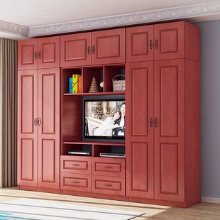 衣柜带电视柜一体卧室柜子满墙电视墙壁柜组合家用定制墙壁储物柜