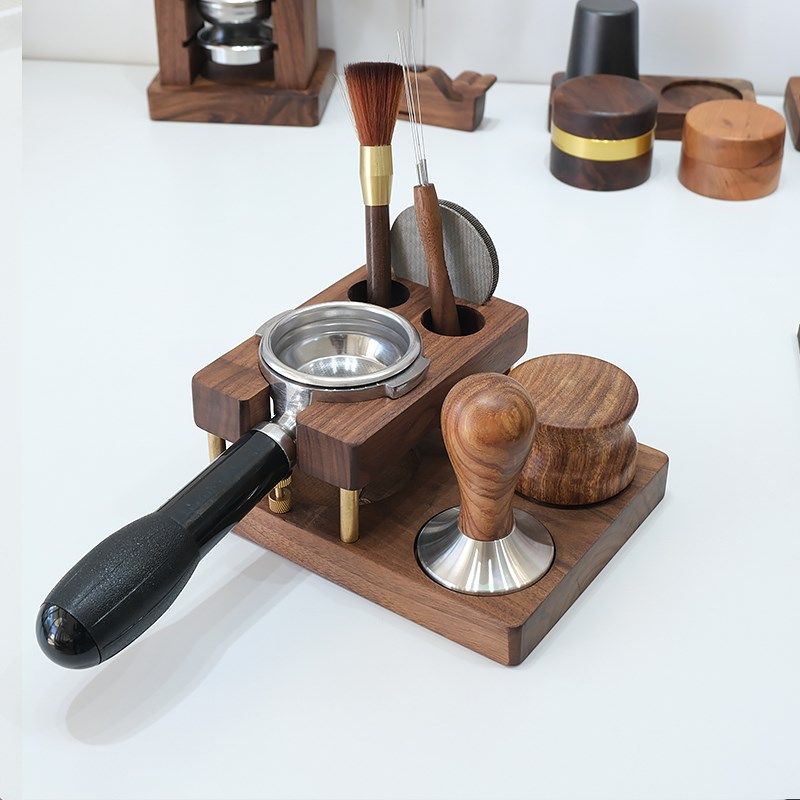 咖啡压粉底座布粉器配件咖啡机手柄辅助填压支架胡桃木器具收纳座