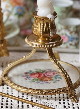 法式中古黄铜烛台手工装饰画欧式桌面摆件家居复古支撑架婚房礼物