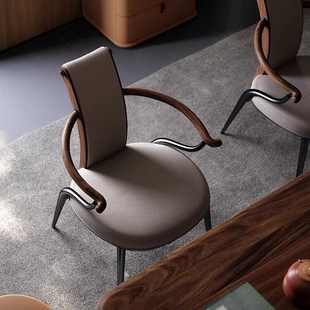 意式轻奢茶椅胡桃木扶手主人椅茶桌茶台泡茶休闲椅极简书房椅子