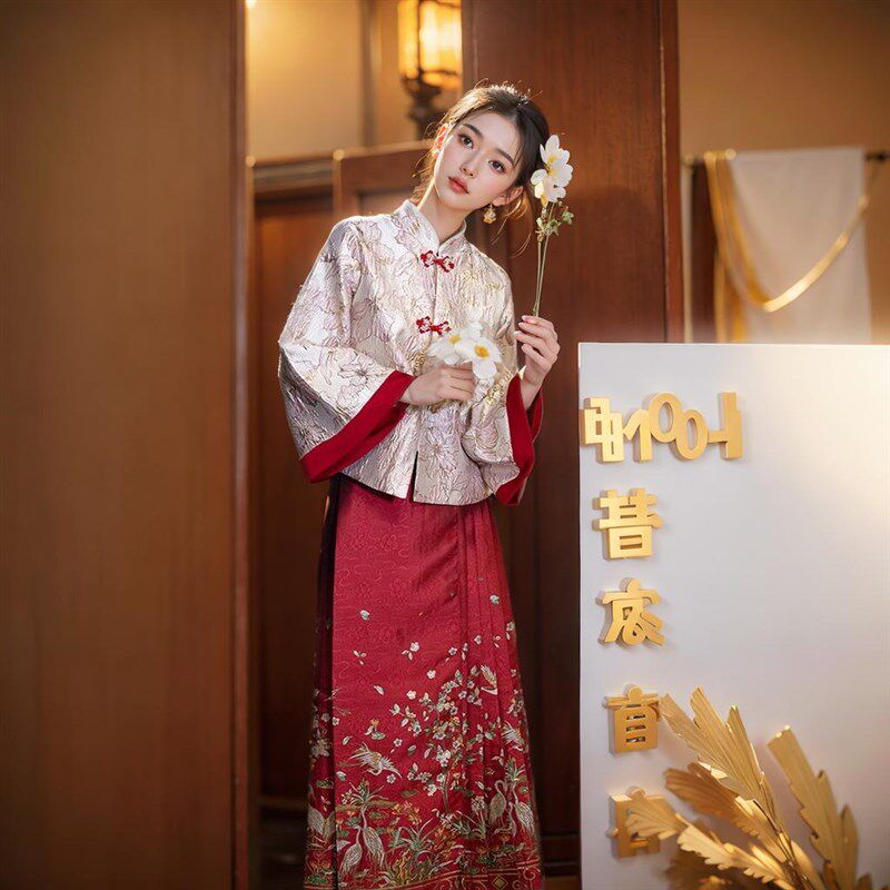 海棠记新中式秀禾服婚服旗袍上衣敬酒服马面裙套装胖mm红订婚礼服
