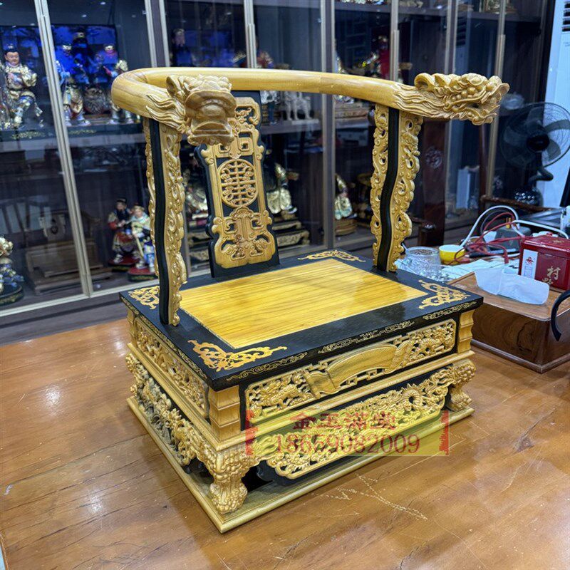 仿黑檀文椅神像底座加高佛像宝座叠椅连座贴椅神明龙椅木雕工艺