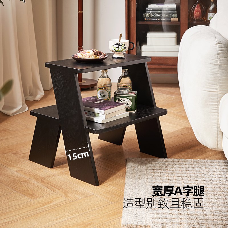 爱必居实木梯凳中古风网红脚凳家用换鞋凳沙发边几床头置物小板凳