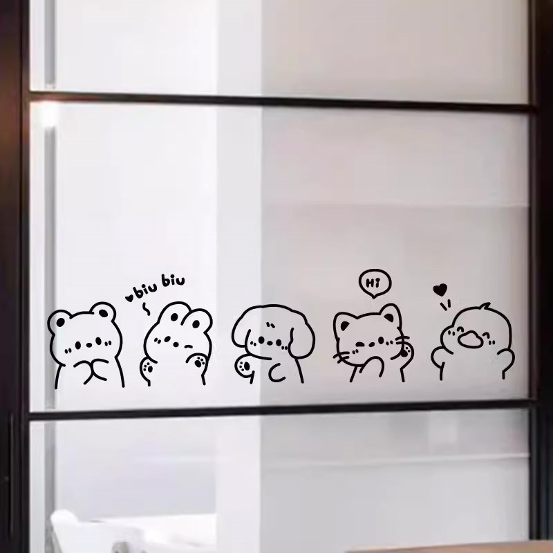 卡通可爱动物玻璃门窗户柜子抽屉垃圾桶创意装饰贴纸橱窗镜子贴画