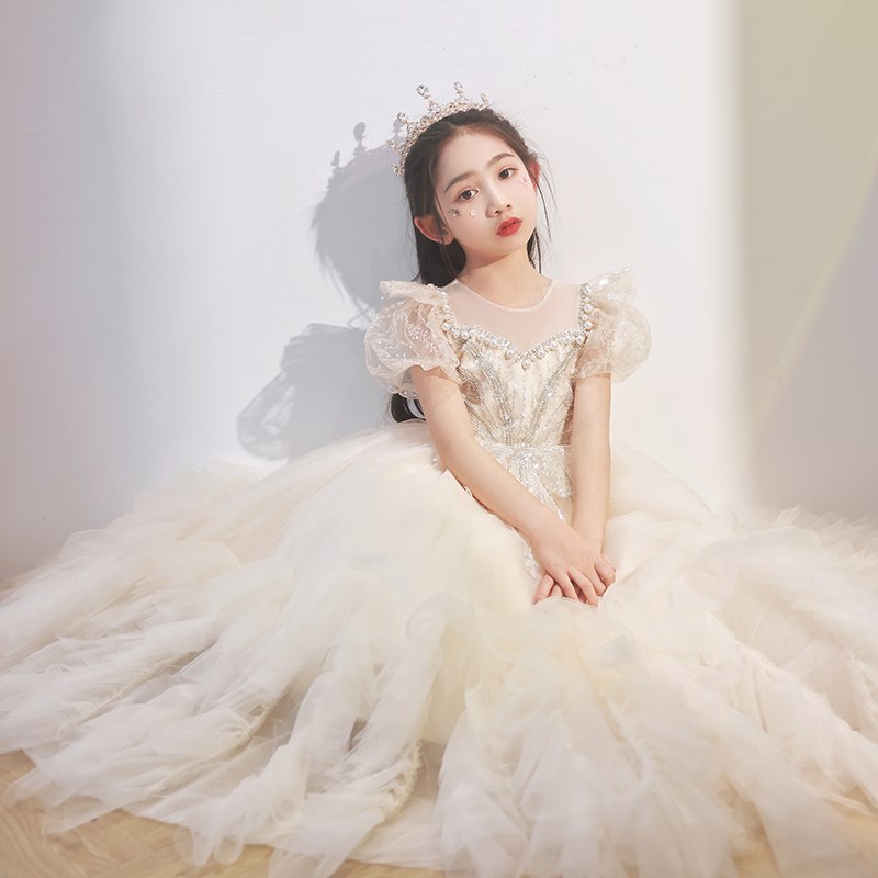 儿童生日宴晚礼服小女孩主持人高端花童婚礼公主裙钢琴走秀演出服