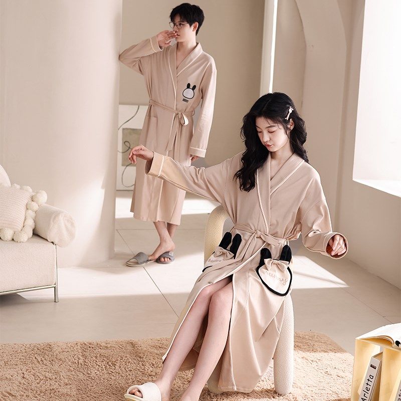 睡袍男女情侣四季通用纯棉长款浴袍春秋长袖夏季酒店风睡衣女冬款