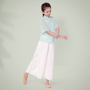 儿童古典舞演出服中国风外婆桥扇子舞蹈服少儿青绿色上春山演出服