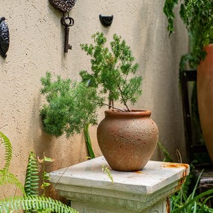 仿古粗红陶罐水泥花盆家用大号圆形土培花器盆景庭院落地装饰摆件