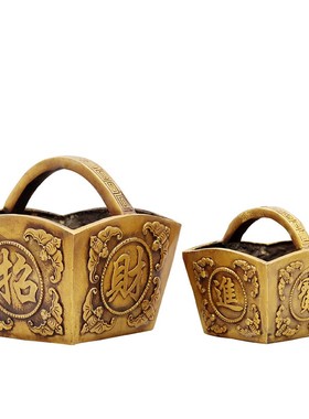 纯铜斗 黄铜升子金银满斗日进斗金聚宝盆摆件工艺品招财进宝摆设