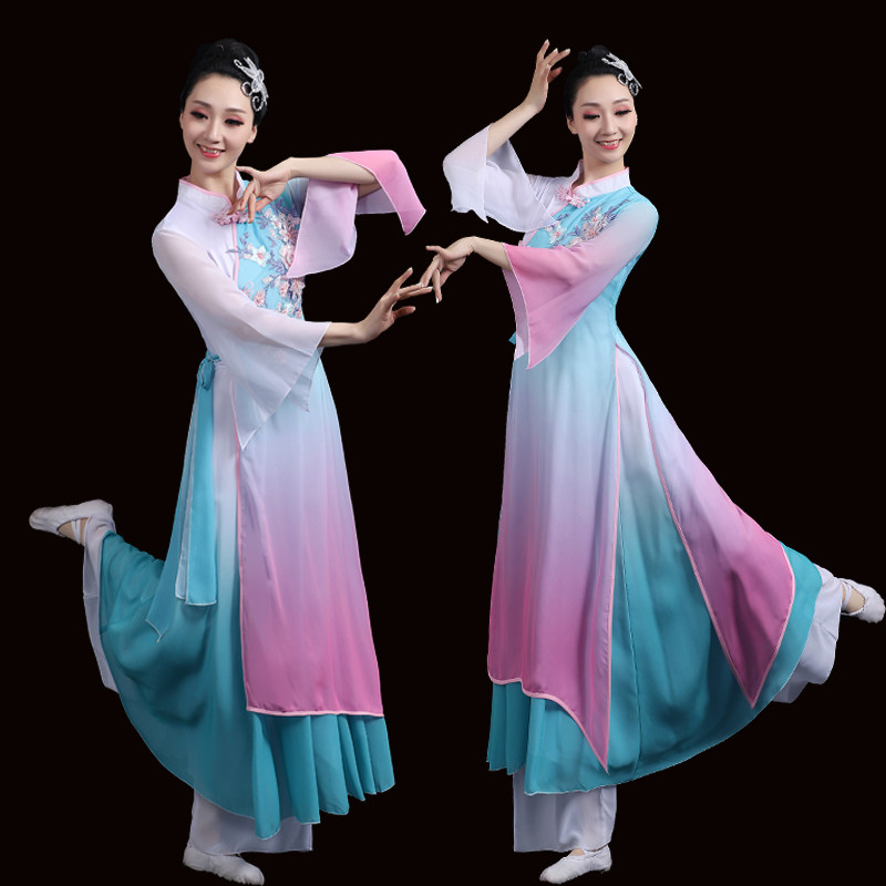 古典舞演出服女飘逸中国风艺考扇子舞伞舞雪纺秧歌服2023新款套装