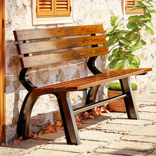 户外铁艺椅子公园椅休闲防腐木靠背长椅庭院露天室外长条凳子实木