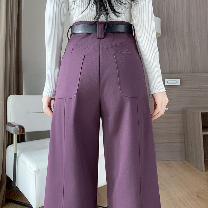 高级紫色裤子女秋季2024新款A版阔腿裤高腰垂感宽松直筒休闲长裤