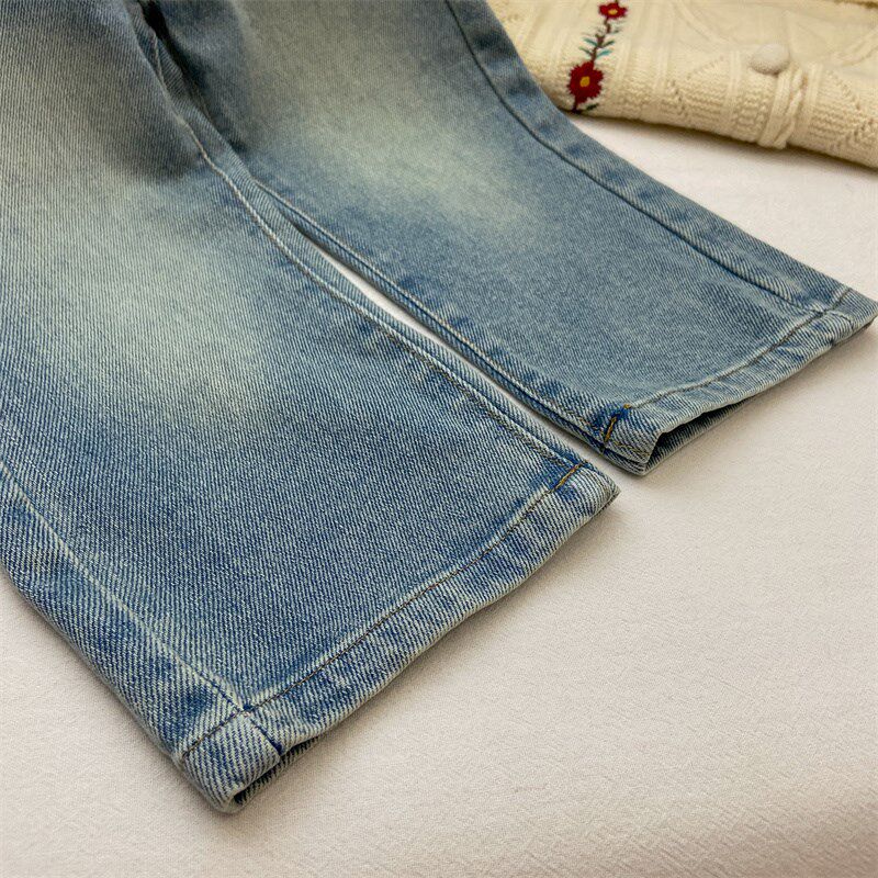 女童裤子2024春季新款直筒裤洋气窄版阔腿裤时髦牛仔裤长裤休闲裤