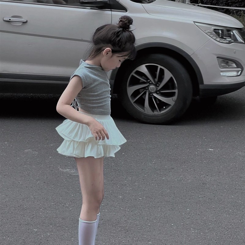 学院风女童百搭安全裤百褶裙夏季a字半身裙子蓬蓬蛋糕裙裤超短裙