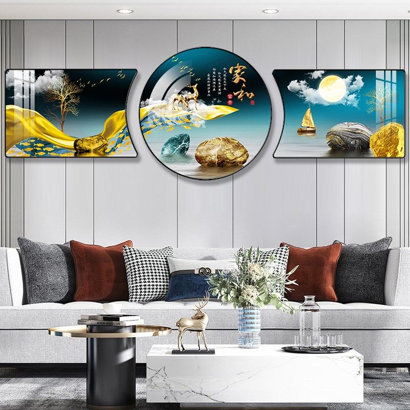 家和富贵客厅装饰画新中式沙发背景墙挂画轻奢三联画2023新款壁画,家居饰品,现代装饰画,淘宝优惠券,粉丝福利购,淘宝优惠卷