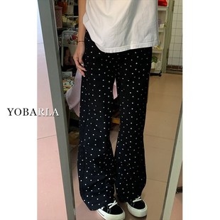 黑色波点休闲裤女夏季新款高腰大码胖mm宽松显瘦梨形身材阔腿裤子