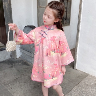 女童旗袍春秋款中国风儿童汉服女孩改良唐装外套宝宝长袖连衣裙