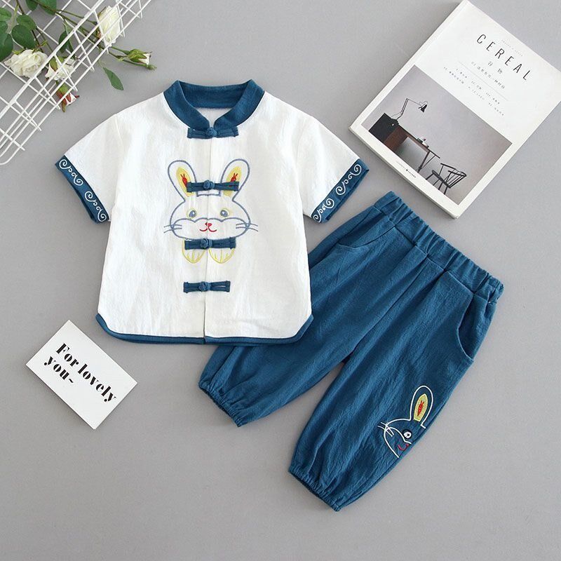 两三四五六岁男童夏装套装儿童中国风汉服夏季短袖短裤男女孩衣服