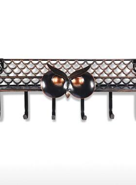 直销新款跨境工艺品多功能猫头鹰挂钩铁艺网格墙上置物架壁挂整理