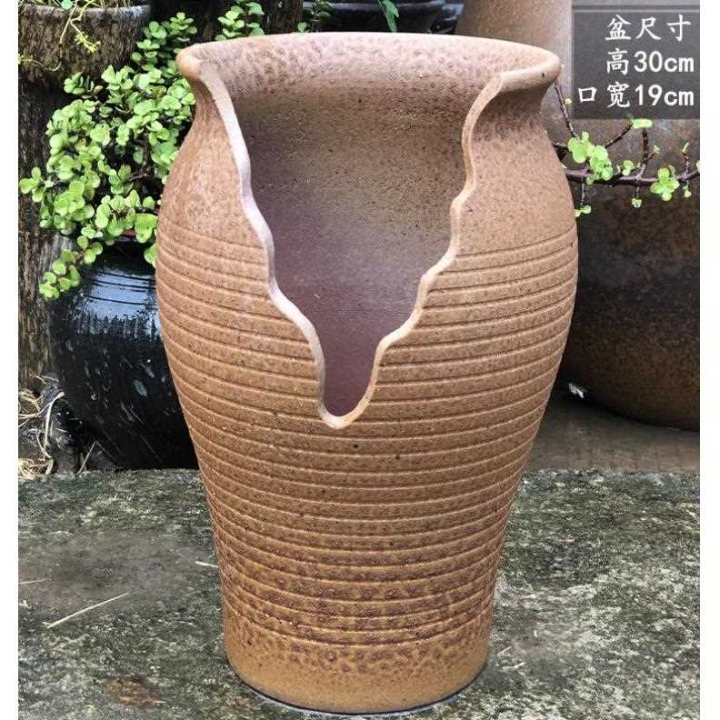直销新款切口创意花盆花卉绿植盆悬崖紫乐多肉老庄盆透气陶罐法师