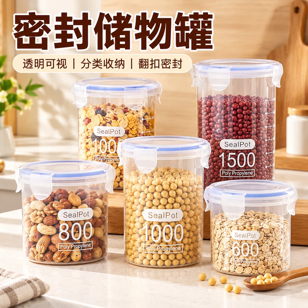 食品透明塑料密封罐收纳保鲜盒