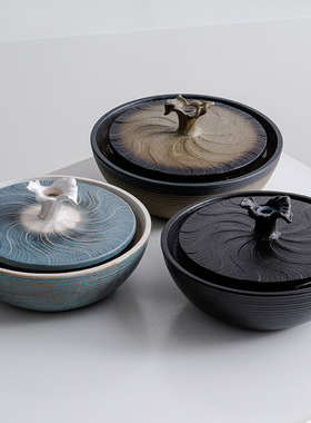 简约小型招财流水摆件陶瓷创意循环水海浪办公室桌面装饰