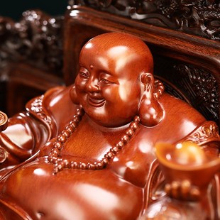 坐拥百财弥勒佛摆件家用大肚笑佛招财客厅办公室装 饰店铺开业礼品