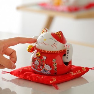 八年老店新品 冲量国潮宫廷陶瓷小号摇手招财猫摆件店铺收银台开业