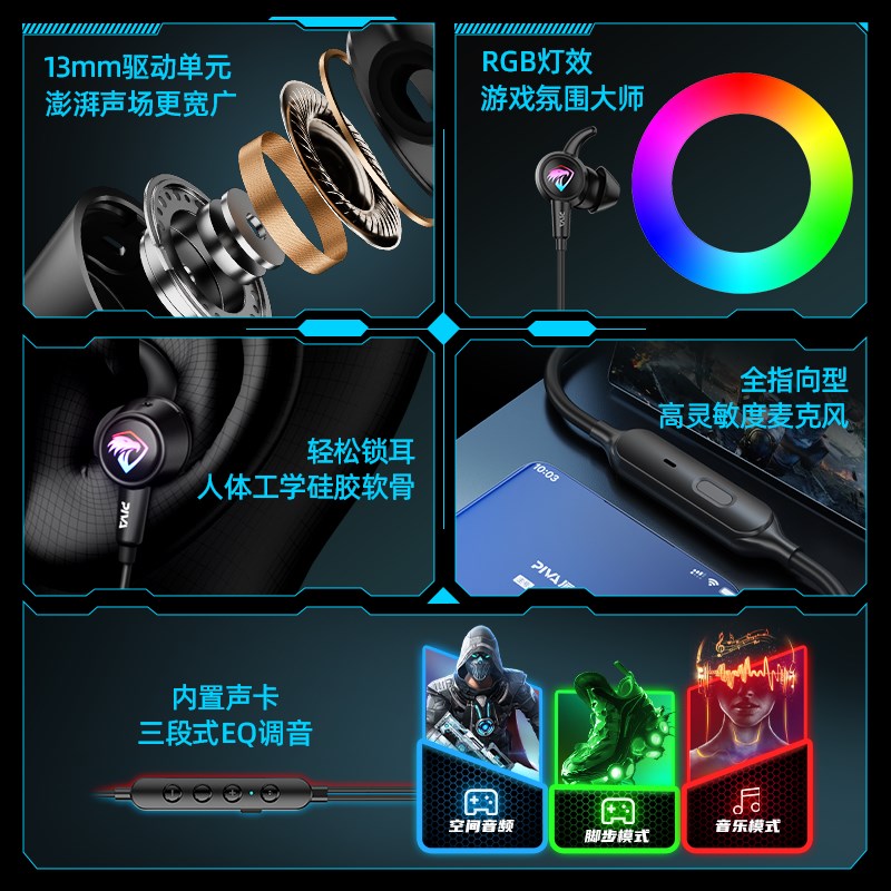 派威S6有线电竞游戏耳机typec头内置声卡7.1音效吃鸡听声辨位带麦