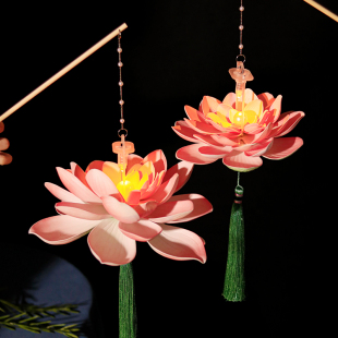 中秋发光手提莲花荷花灯笼装 饰放灯行走表演秀宫灯古风汉服拍照道