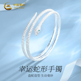 中国黄金三生三世灵蛇手镯蛇年银手镯蛇形足银999手镯送女友礼物