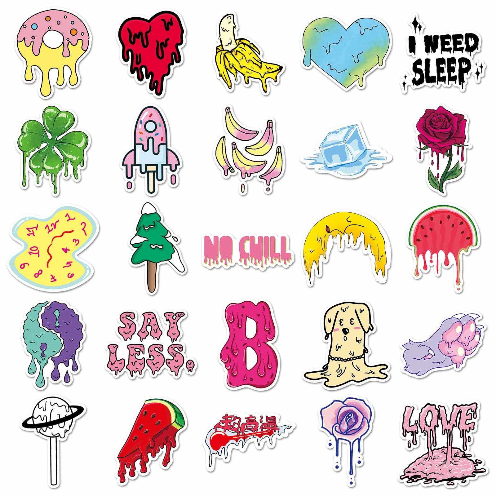 直销新款50张融化炫酷潮流行李箱贴纸创意笔记本时尚涂鸦滑板车冰