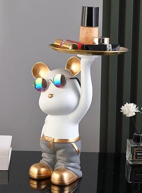 直销新款轻奢玄关放钥匙收纳置物架装饰挂钩进门口入户可爱熊摆件