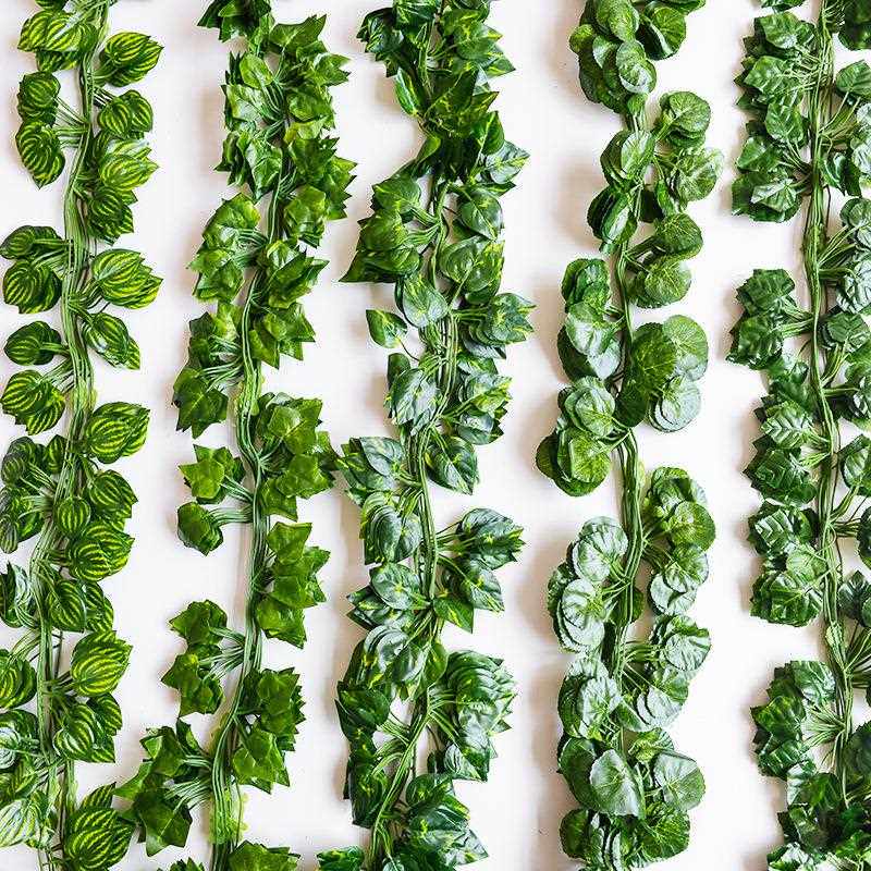 直销新款绢布藤条仿真绿萝海棠爬山虎地瓜绿色叶子空调阁楼篱笆绿