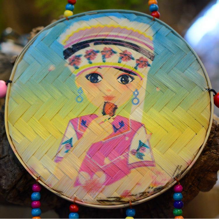 直销新款手工竹编竹匾手绘画风铃 酒吧客栈幼儿园装饰铃铛挂件图图片