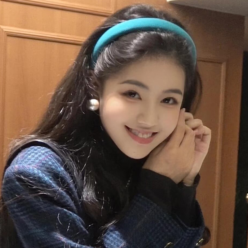 湖蓝色布艺细发箍女款高颅顶