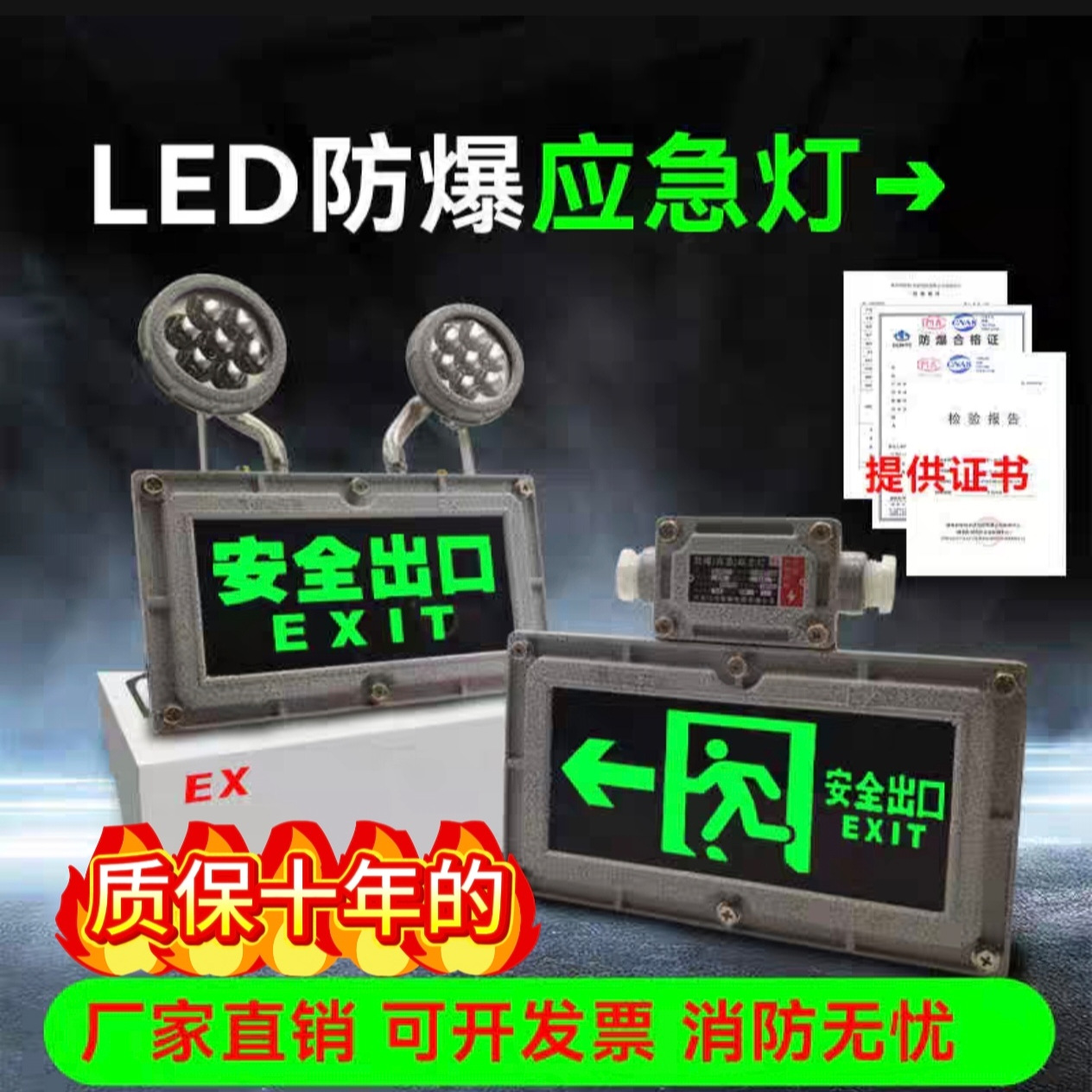 led防爆双头应急灯疏散指示灯安全出口不锈钢指示牌消防应急通道
