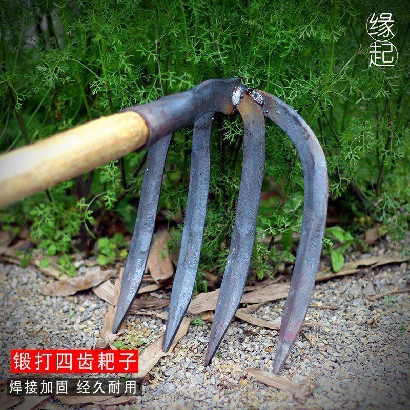 热销纯手工锻打猛钢四齿耙家用多功能加厚钉耙农用工具大全园艺齿