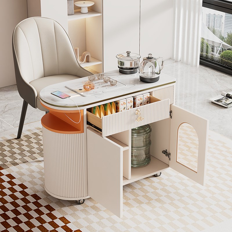 热销奶油风可移动茶台小型家用轻奢烤漆茶桌烧水壶一体沙发边茶几