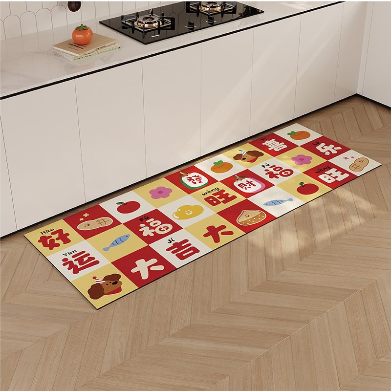 热销新年氛围感红色厨房地垫硅藻泥吸水吸油浴室防滑高级感可定制