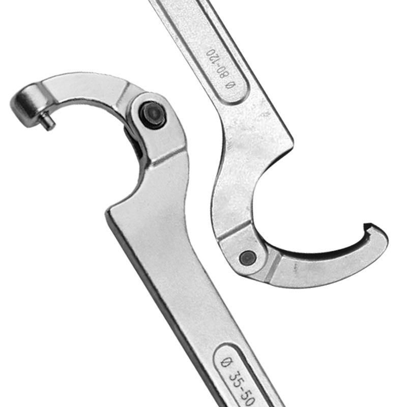 热销圆头月牙扳手方头可调钩型扳手勾形侧面孔凹槽活动扳手活络勾