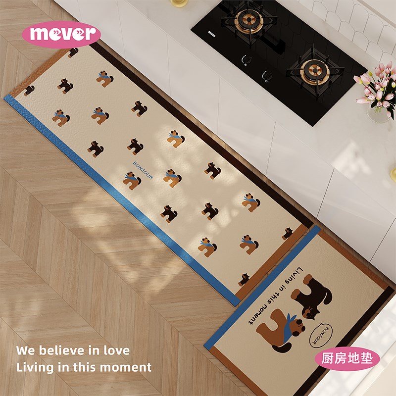热销美拉德卡通厨房地垫硅藻泥吸水吸油浴室防滑垫子高级感可定制