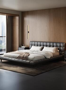朴笙记ONDA真皮床简约现代网红悬浮主卧大床高端头层牛皮格子婚床