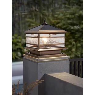 中式全铜太阳能柱头灯庭院灯户外防水别墅花园柱子灯围栏围墙灯