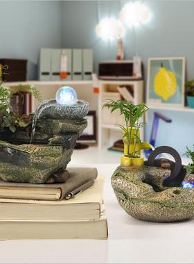 创意假山桌面流水喷泉摆件风水轮招财室内水晶球盆景装饰开业礼品