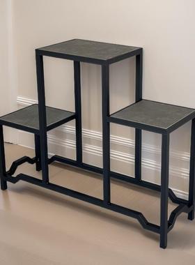 铝合金黑色三连体岭南盆景花架可移动室外铁艺新中式室内桌面金属