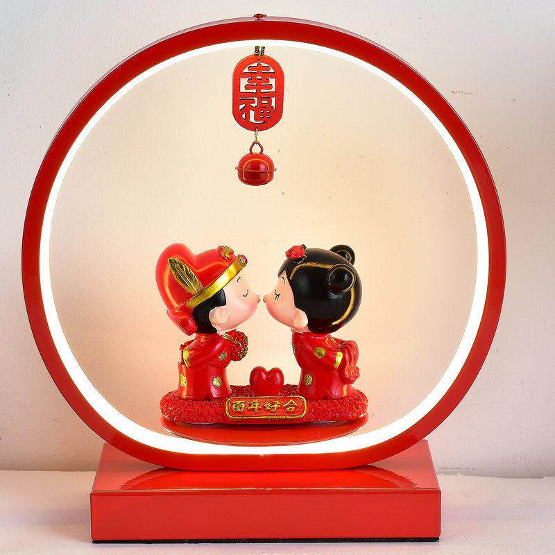 新款婚庆结婚台灯婚房红色床头灯长明灯陪嫁灯一对送新娘礼品旋转