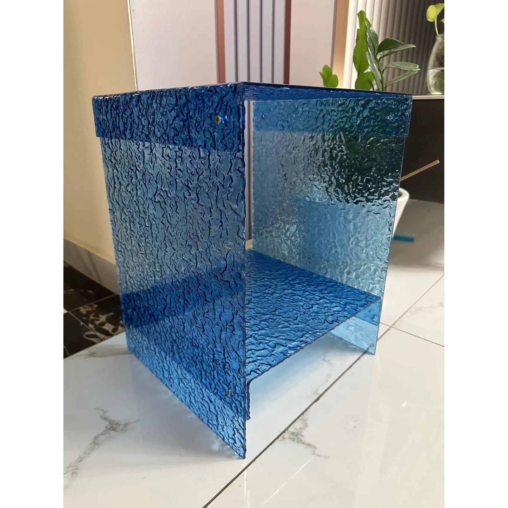 亚克力蓝色石头纹简约双层茶几边几ins卧室北欧创意沙发几床头柜