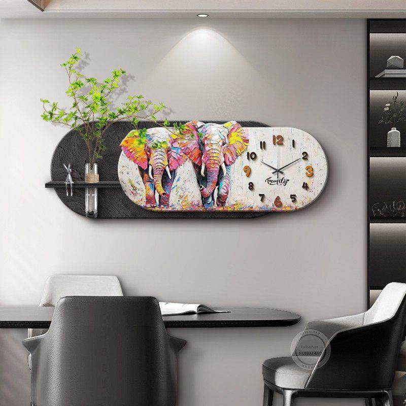 立体餐厅装饰画时钟大象客厅背景墙挂画高端2025新壁画,家居饰品,现代装饰画,淘宝优惠券,粉丝福利购,淘宝优惠卷